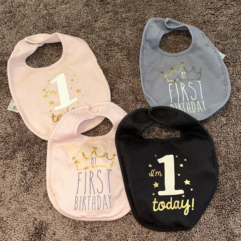 My first birthday and I’m 1 today matching twin set bibs bundle!